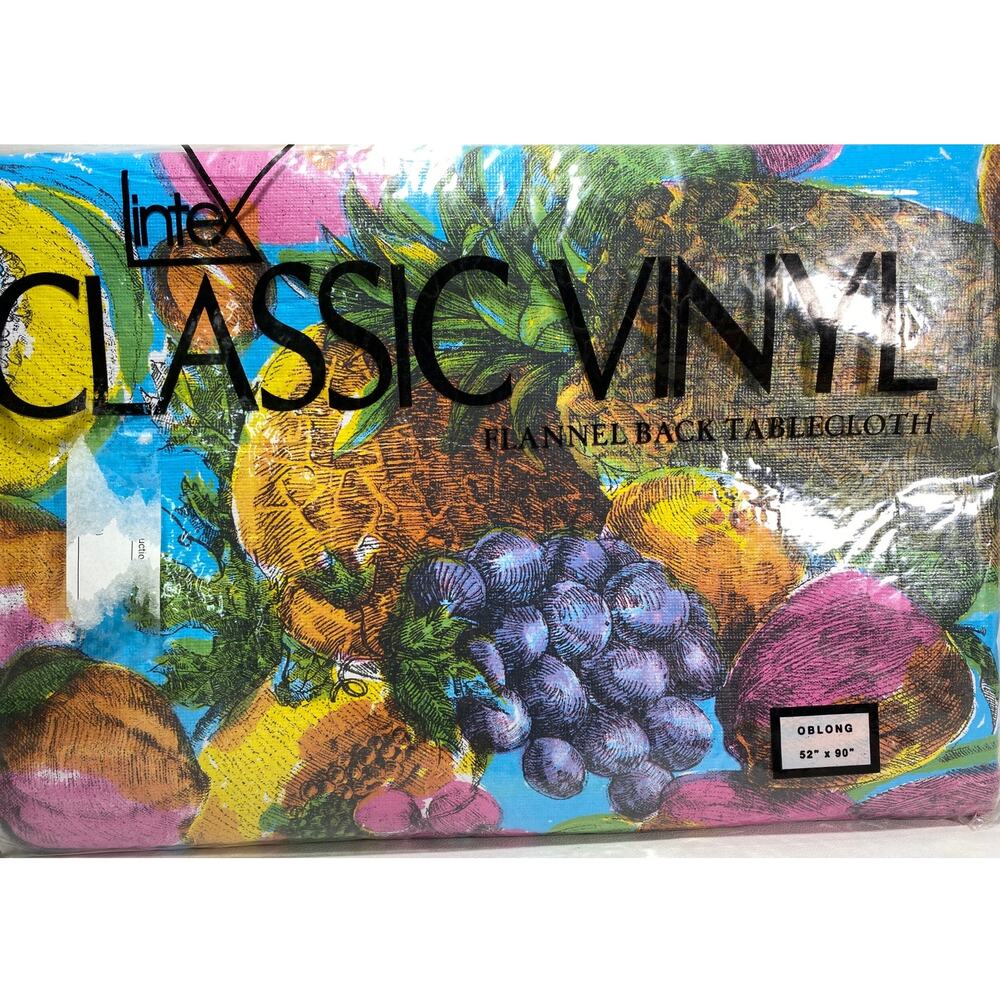 Lintex Classic Vinyl Flannel Backed Vintage Fruit Tablecloth NOS